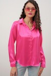 Merterium Kadın Saten Gömlek Geniş Beden Aralığı - Fuşya