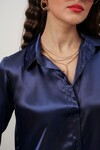 Merterium Kadın Saten Gömlek Geniş Beden Aralığı - Lacivert