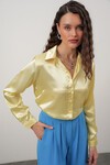 Merterium Kadın Saten Gömlek Geniş Beden Aralığı - Sarı