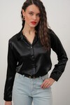 Merterium Kadın Saten Gömlek Geniş Beden Aralığı - Siyah