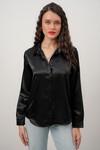 Merterium Kadın Saten Gömlek Geniş Beden Aralığı - Siyah