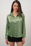 Merterium Kadın Saten Gömlek Geniş Beden Aralığı - Y.Yeşil
