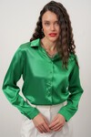 Merterium Kadın Saten Gömlek Geniş Beden Aralığı - Yeşil