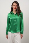 Merterium Kadın Saten Gömlek Geniş Beden Aralığı - Yeşil