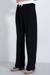 Merterium Kadın Siyah Bol Paça Çımalı Pantolon 6662