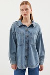 Merterium 0694 Çift Cepli Oversize Denim Ceket - Buz Mavi