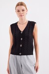 Merterium 15882 Düğmeli Kısa Triko Yelek - Siyah