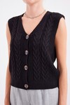 Merterium 15882 Düğmeli Kısa Triko Yelek - Siyah