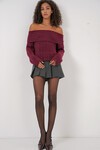 Merterium 15908 Kadın Açık Omuz Oversize Triko Kazak - Bordo