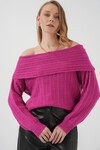 Merterium 15908 Kadın Açık Omuz Oversize Triko Kazak - Koyu Pembe