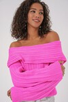 Merterium 15908 Kadın Açık Omuz Oversize Triko Kazak - Pembe