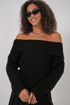 Merterium 15908 Kadın Açık Omuz Oversize Triko Kazak - Siyah