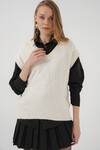 Merterium 15914 V Yaka Triko Süveter - Ekru