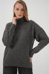 Merterium 15917 Kadın Balıkçı Yaka Oversize Triko Kazak - Antrasit