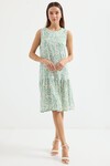 Merterium 1962 Desenli Viskon Mint Krem Elbise - Mint