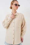 Merterium 20126 Oversize Keten Gömlek - Bej