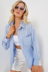 Merterium 20143 Cepli Oversize Gömlek - Mavi