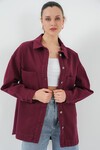 Merterium 20192 Oversize Gabardin Gömlek Ceket - Bordo