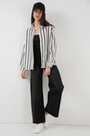Merterium 20254 Çizgili Oversize Basic Gömlek - Siyah - Beyaz 1