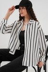 Merterium 20254 Çizgili Oversize Basic Gömlek - Siyah - Beyaz 1