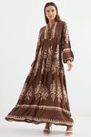 Merterium 2423 Otantik Desenli Tesettür Elbise - D.Kahve