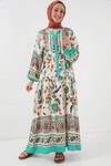 Merterium 2423 Otantik Desenli Tesettür Elbise - Yeşil 2