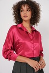 Merterium 3985 Oversize Saten Gömlek - Bordo