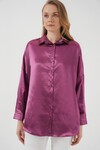 Merterium 3985 Oversize Saten Gömlek - Koyu Lila