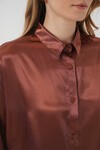 Merterium 3985 Oversize Saten Gömlek - Taba