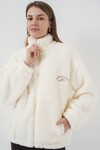 Merterium 5212 Kadın Oversize Peluş Ceket Mont - Ekru