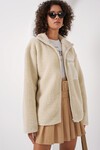 Merterium 55446 Fermuarlı Oversize Peluş Ceket Mont - Krem