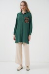 Merterium 5851 Cep Detaylı Gömlek Tunik - Zümrüt Yeşili