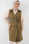 Merterium 5911 Kruvaze Yaka Trençkot Yelek - Haki