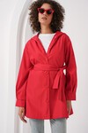 Merterium 5934 Kapüşonlu Trençkot - Kırmızı