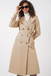 Merterium 5940 Kadın Kruvaze Yaka Uzun Trençkot - Bej