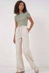 Merterium 6690 Kadın Bol Paça Yüksek Bel Pantolon - Krem