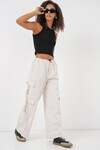 Merterium 6691 Geniş Paça Kargo Pantolon - Ekru