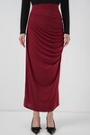 Merterium 8035 Büzgülü Midi Etek - Bordo