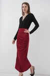 Merterium 8035 Büzgülü Midi Etek - Bordo
