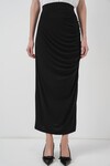 Merterium 8035 Büzgülü Midi Etek - Siyah