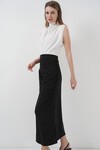 Merterium 8035 Büzgülü Midi Etek - Siyah