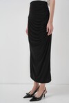 Merterium 8035 Büzgülü Midi Etek - Siyah