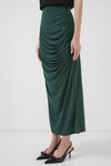 Merterium 8035 Büzgülü Midi Etek - Zümrüt Yeşili