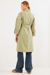 Merterium 9104 Kruvaze Yaka Astarlı Trençkot - Yağ Yeşil