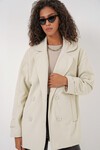 Merterium 9143 Kadın Kruvaze Yaka Kaşe Kaban - Krem