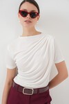 Merterium Büzgü Detaylı Kısa Kol Sandy Bluz 945 - Beyaz