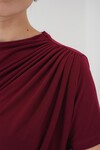 Merterium Büzgü Detaylı Kısa Kol Sandy Bluz 945 - Bordo