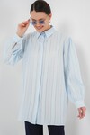 Merterium Çizgili Uzun Gömlek Tunik 5947 - Mavi