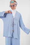 Merterium Kadın Ayrobin Kimono Pantolon İkili Takım 6739 - Mavi