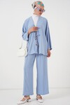 Merterium Kadın Ayrobin Kimono Pantolon İkili Takım 6739 - Mavi
